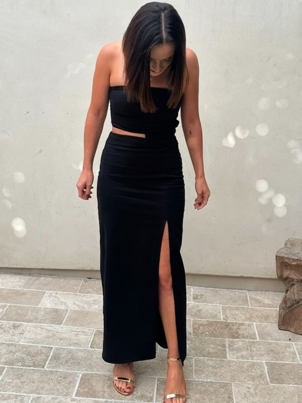 ZARA Black Linen High-Slit Cut Out Dress - Size S